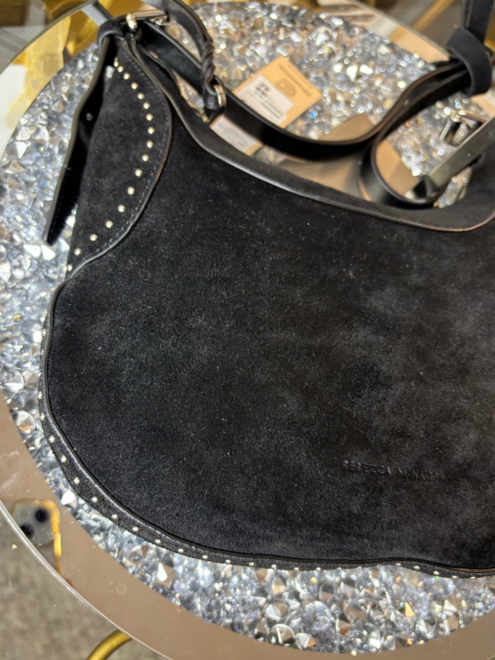 Rebecca Minkoff Small Pippa Studded Crossbody Bag in black suede NWT - Picture 11 of 15